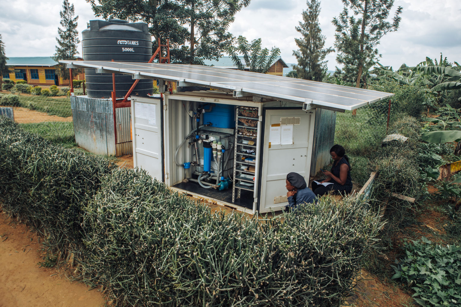 An OffGridBox unit in Mwogo, Rwanda