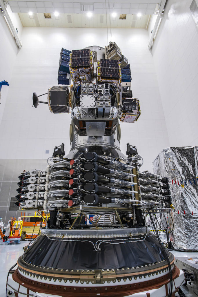 Swarm satellites, along with many others, nestled into their deployers in advance of launch