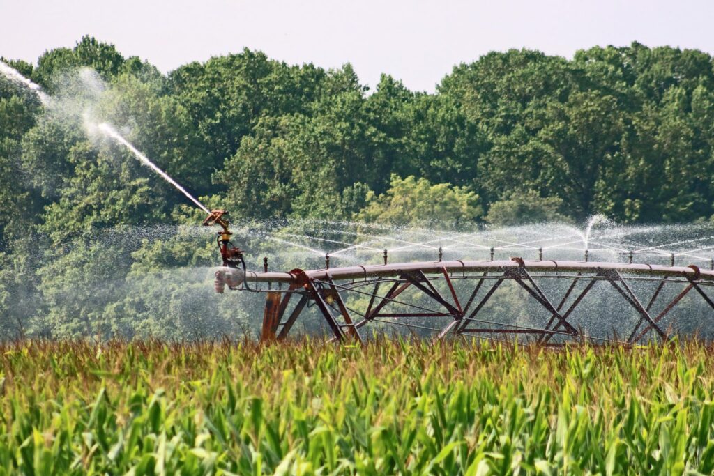 An irrigation system at a farm